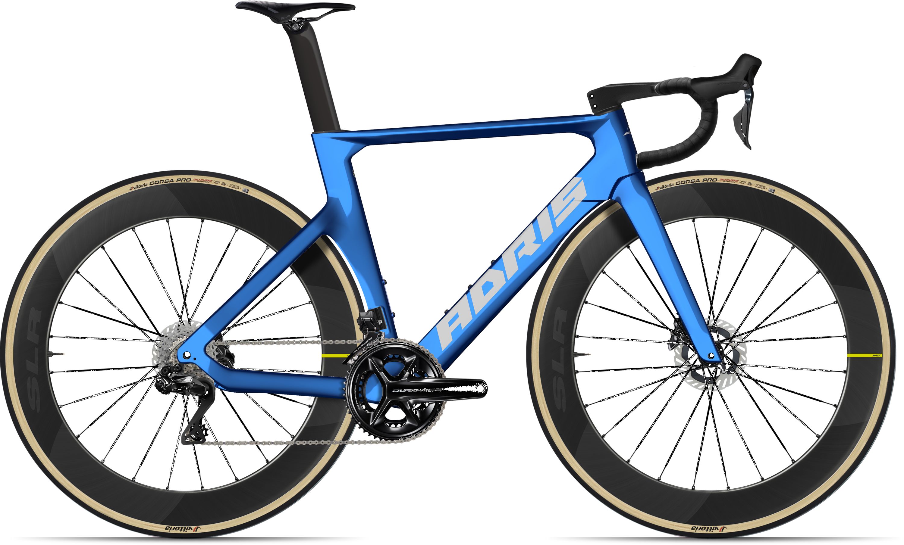 Vélo route Adris le vitesse, shimano dura-ace di2 12v bleu chrome
